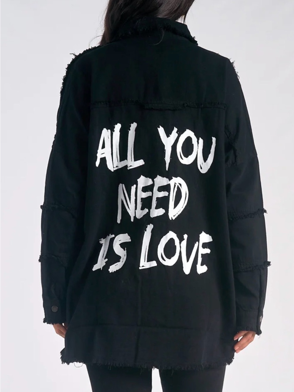 NWT All You Need Is Love Fringe Hem Oversized Black Shacket - Size Large